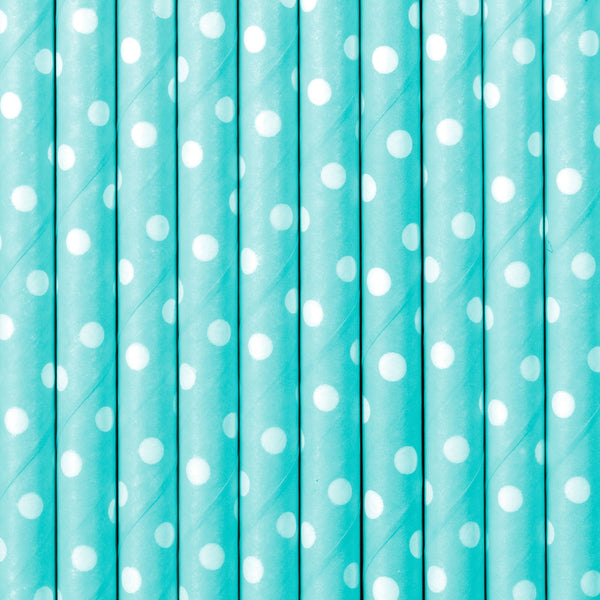 Light Sky-blue Polka Dot Paper Straws