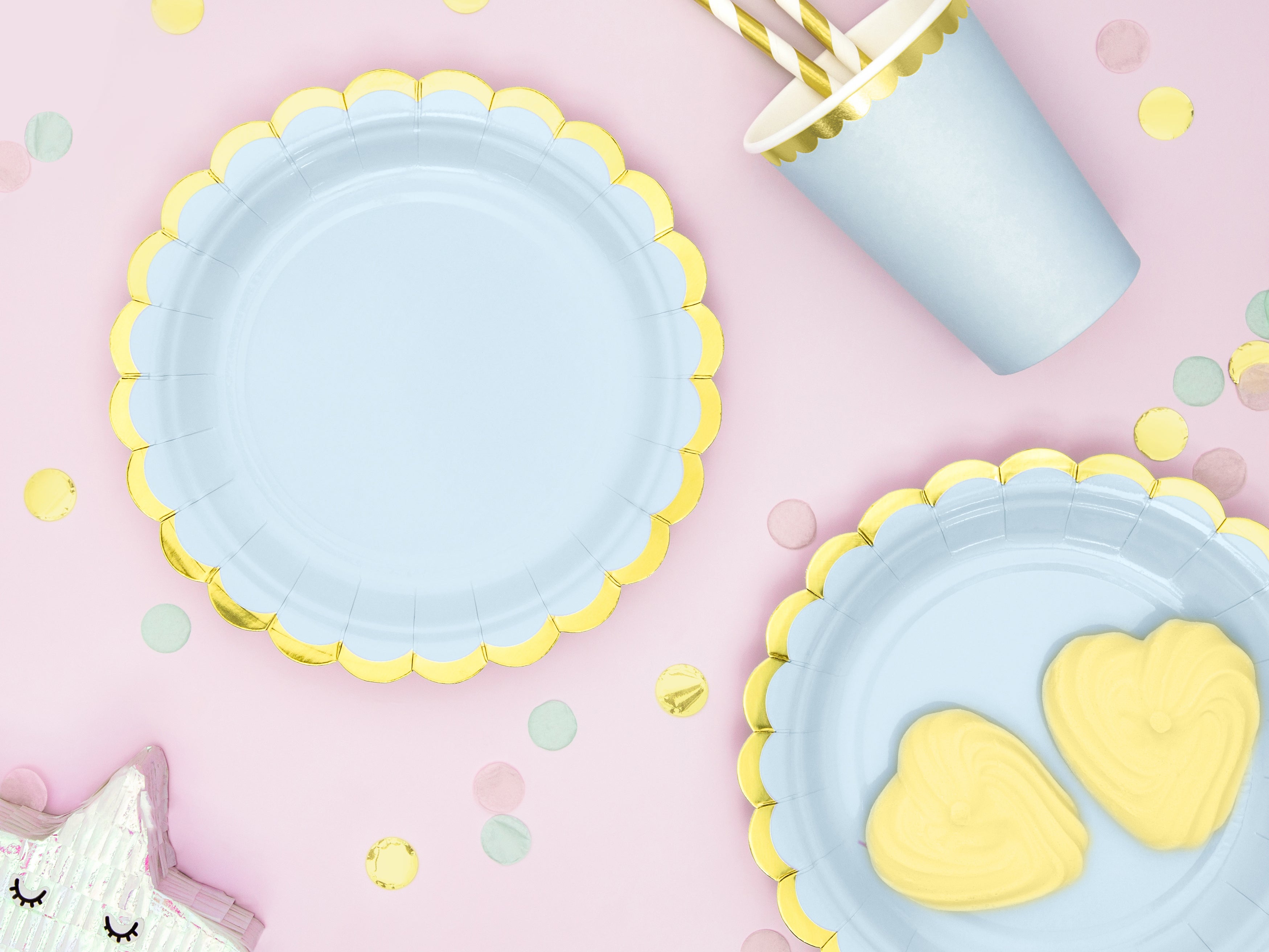 Light Blue and Gold Trim Paper Plates for party