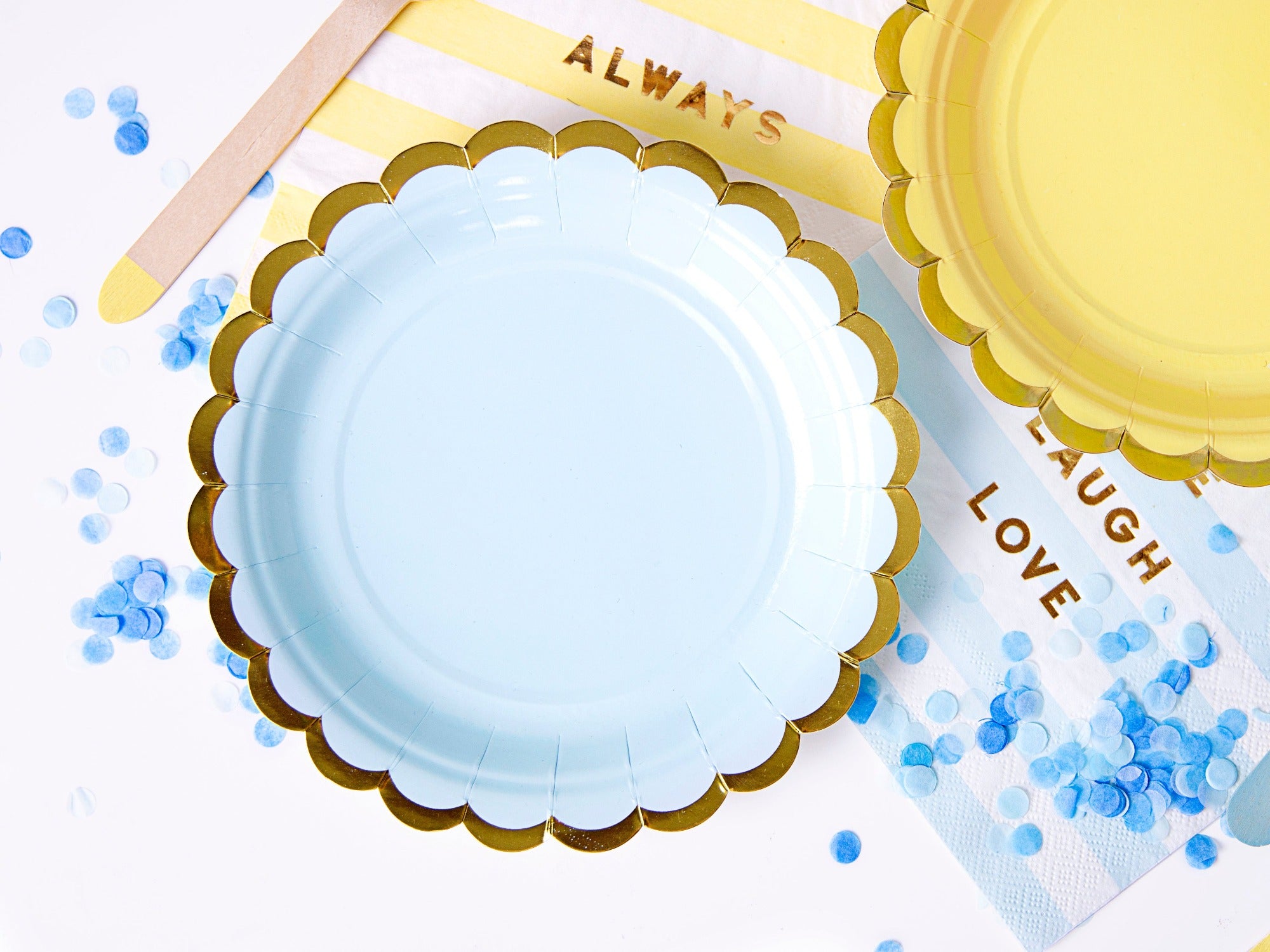 Light Blue and Gold Trim Paper Plates for baby shower
