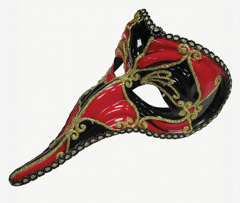 Loki Red And Black Long Nose Venetian Masquerade Mask