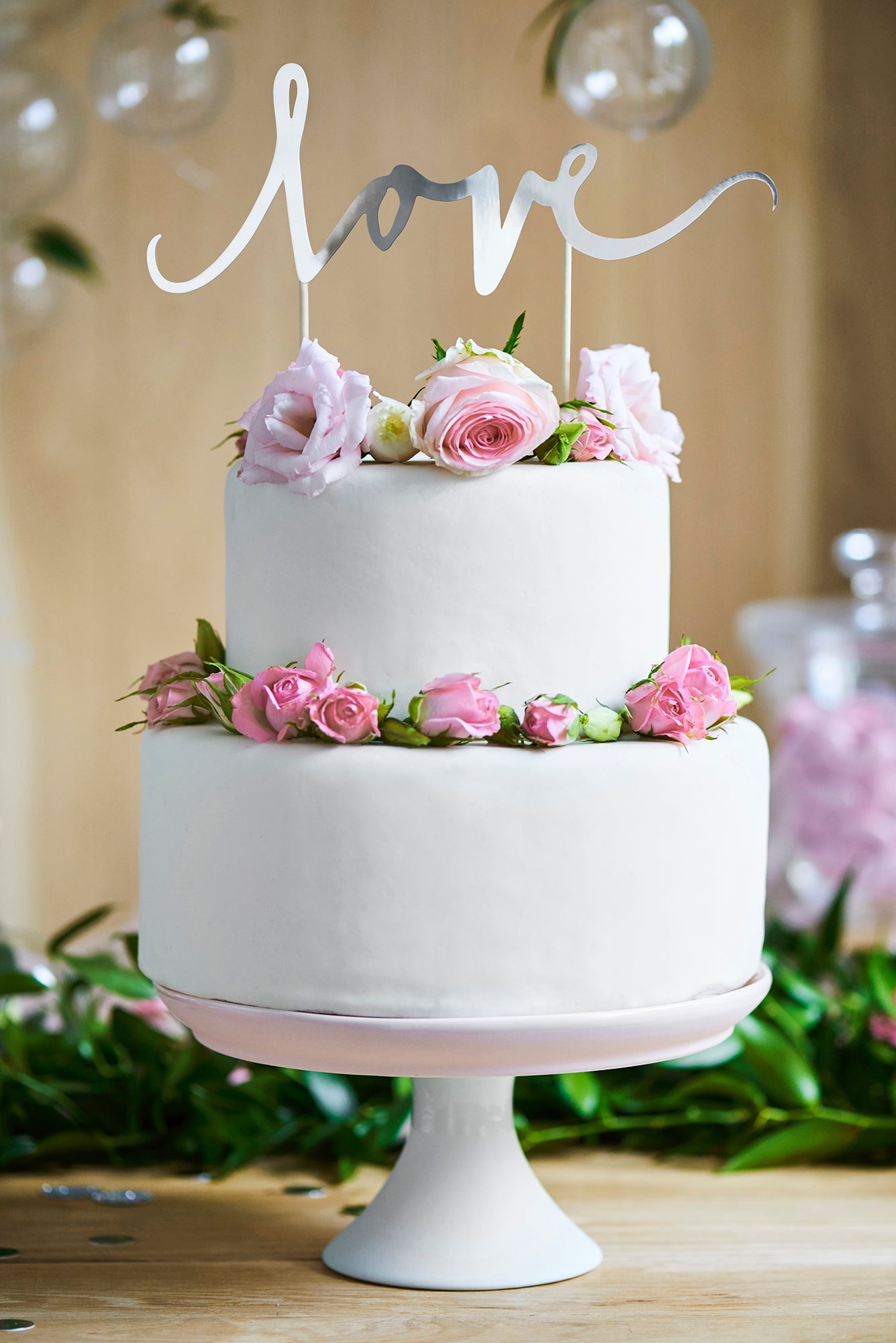 Love Wedding Cake Topper Silver