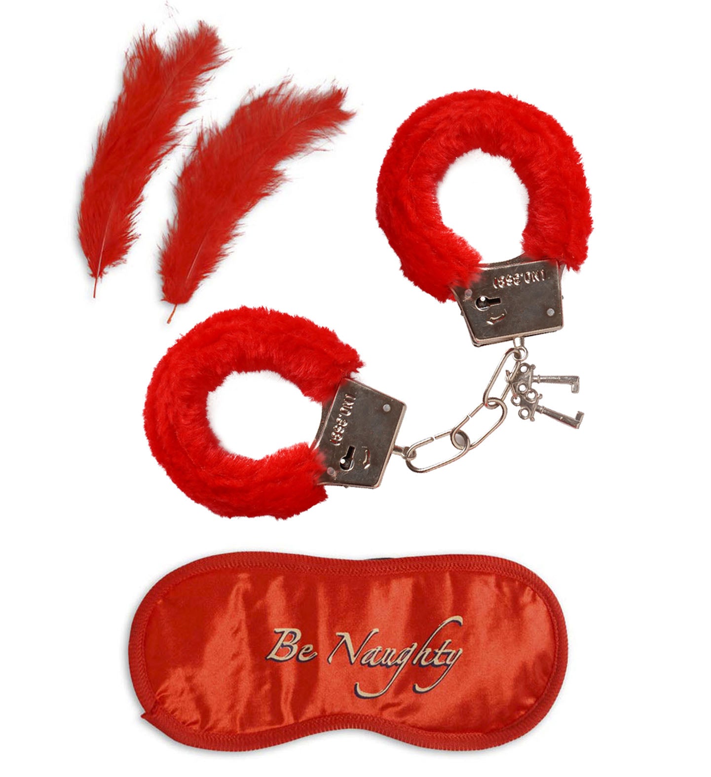Lovers Naughty Fun Set Furry Handcuffs Mask Feathers