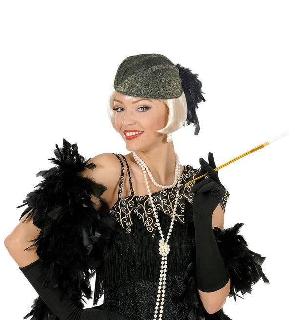 Lurex Trimmed Lilly flapper Hat With Feathers 