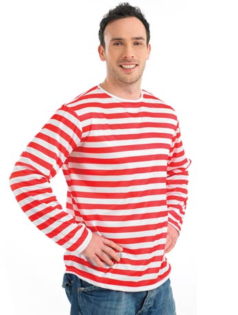 Mens Wheres Wally Red And White Striped Jumper Top