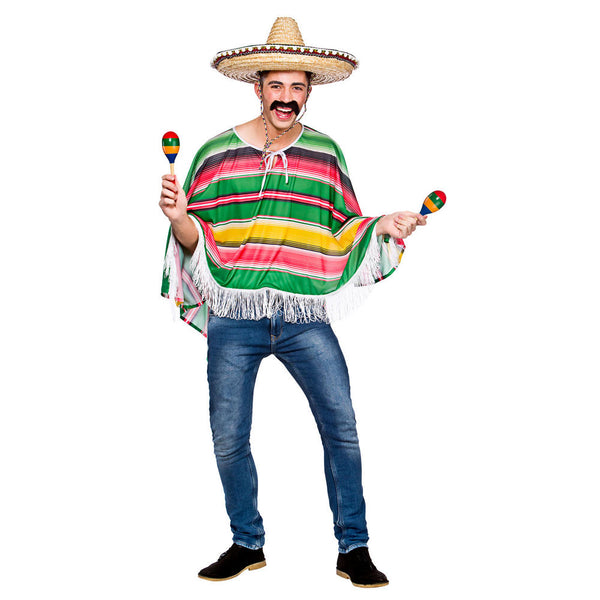 Mexican Multicoloured Poncho adult fancy dress Costume