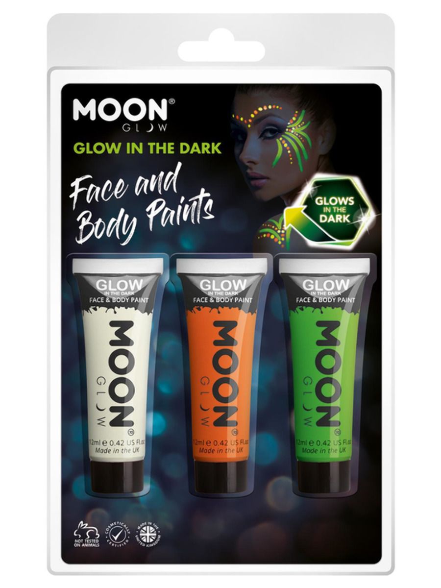 Moon Glow in the Dark Paint White Orange Green Pack of 3