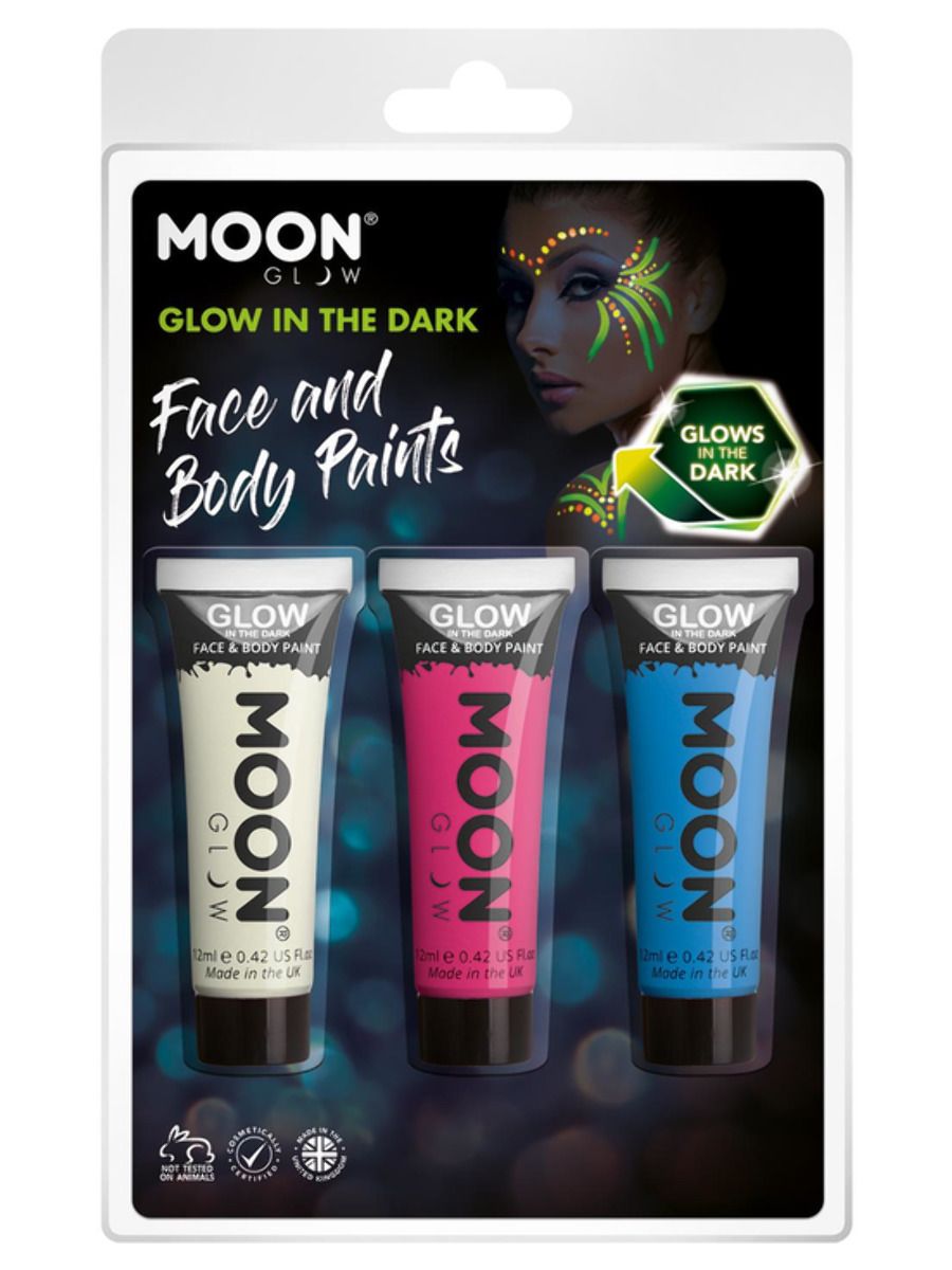 Moon Glow in the Dark Paint White Pink Blue Pack