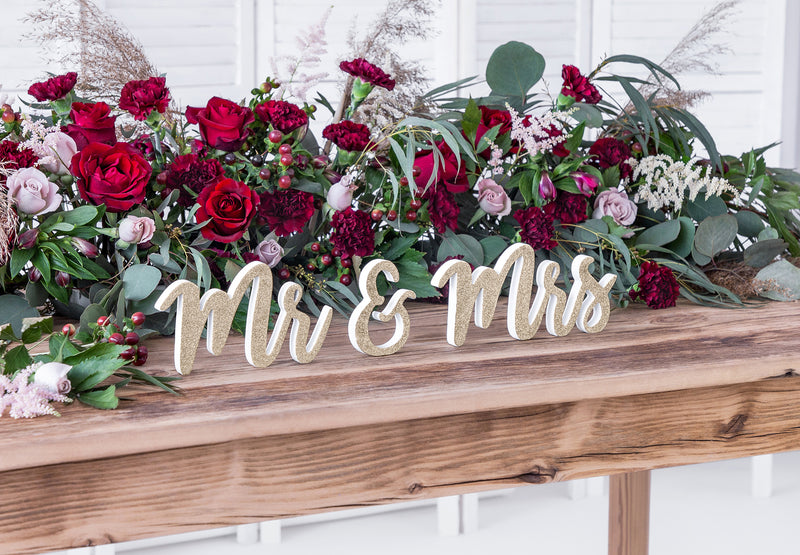 Mr & Mrs Wood Sign Gold for wedding