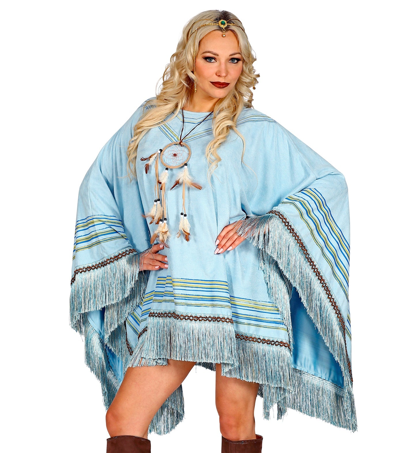 Native American Indian Blue Poncho Costume