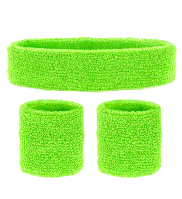 Neon Green 80's Sweatband and Wristbands