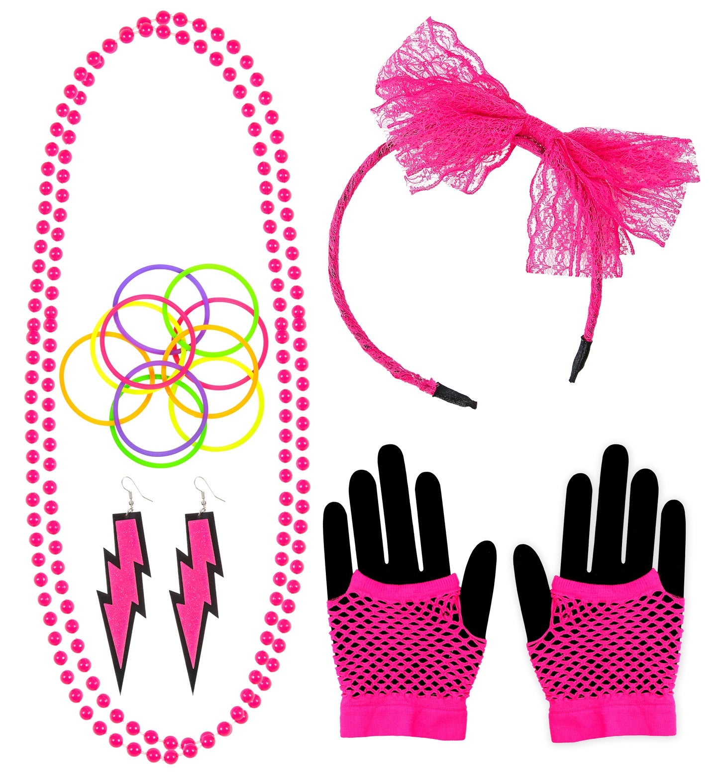 Neon Pink 80's Costume Accessory Set