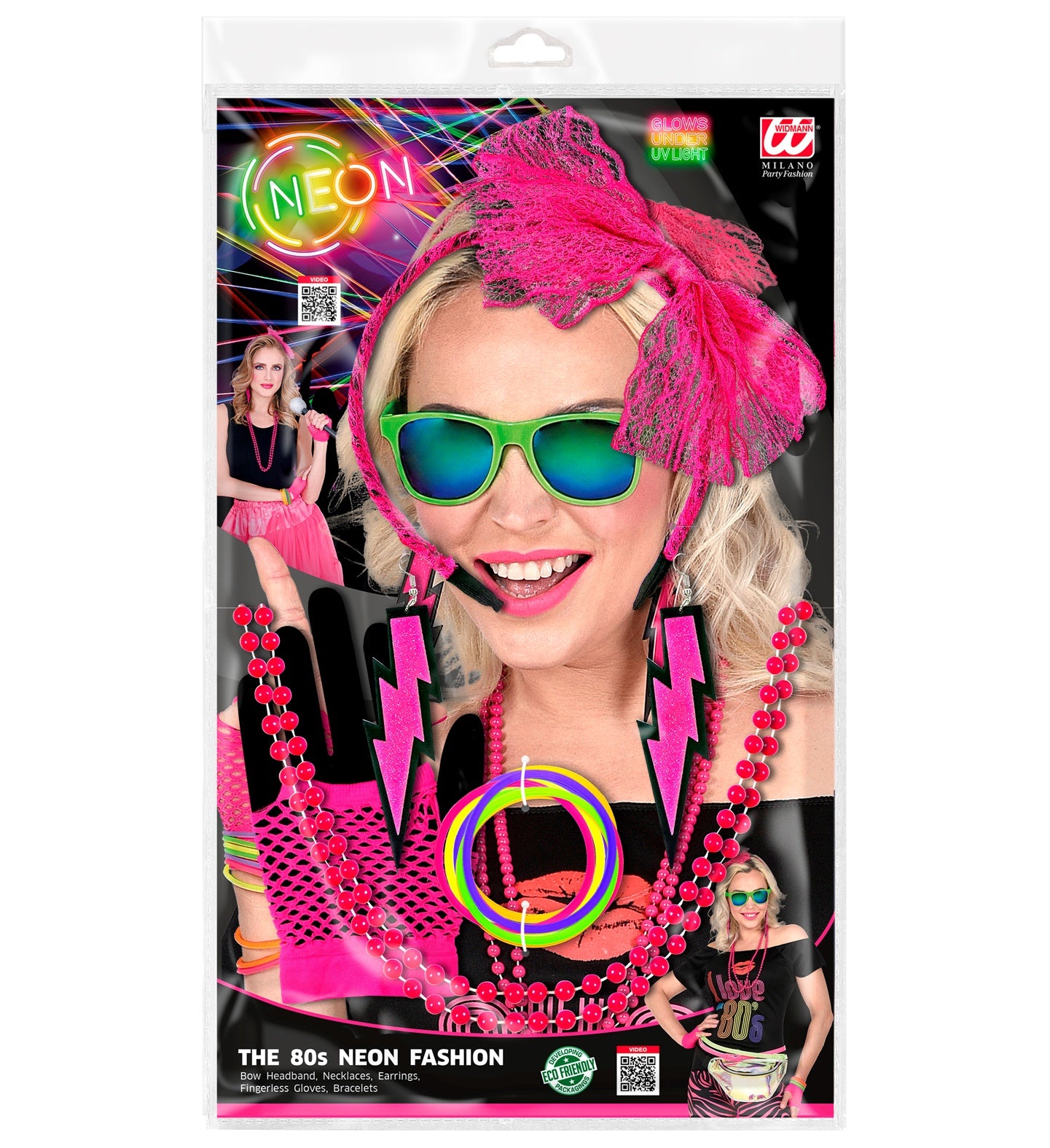 Neon Pink 80's Costume Accessory kit