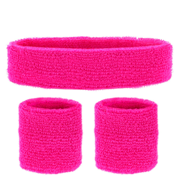 Neon Pink 80's Sweatband and Wristbands