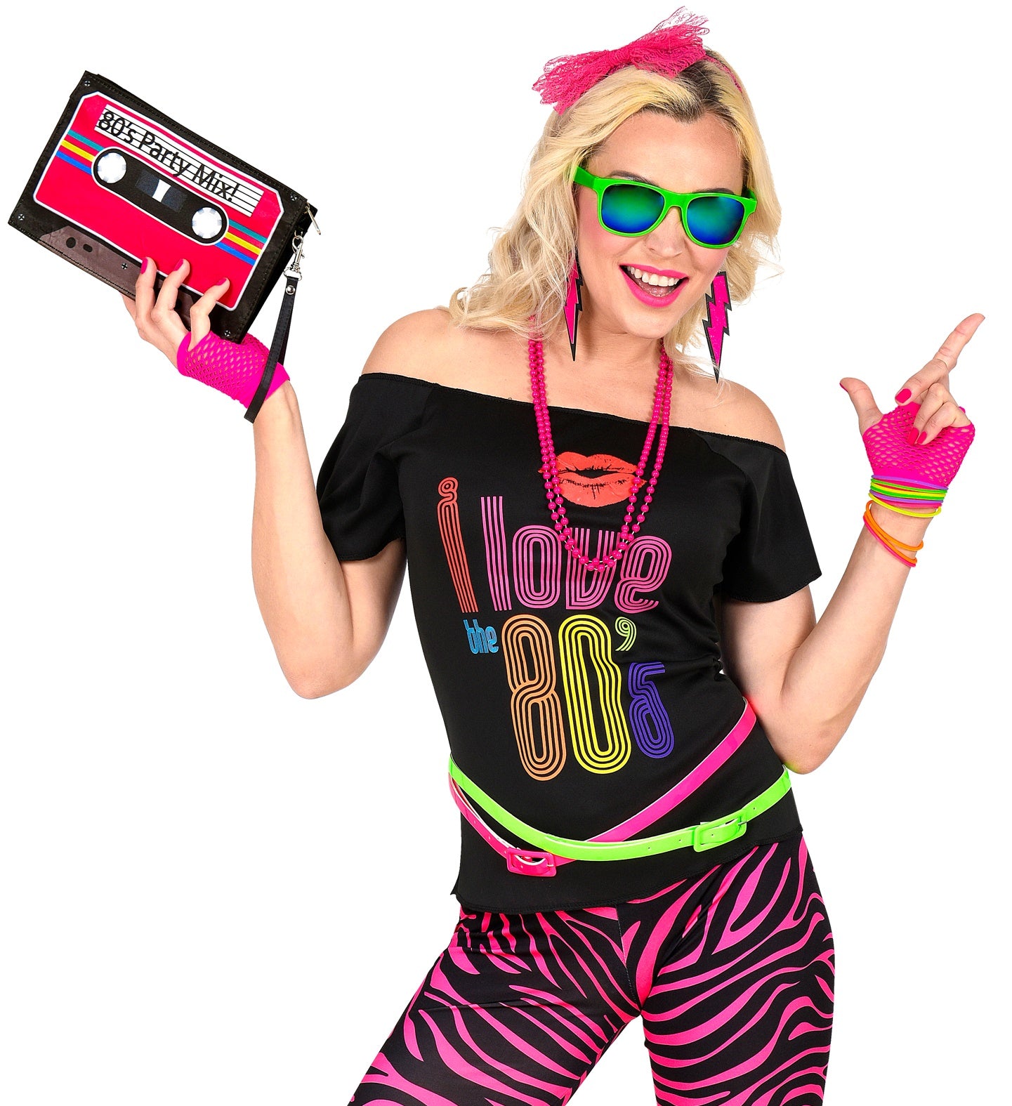 Neon Pink 80's fashion Accessory Set