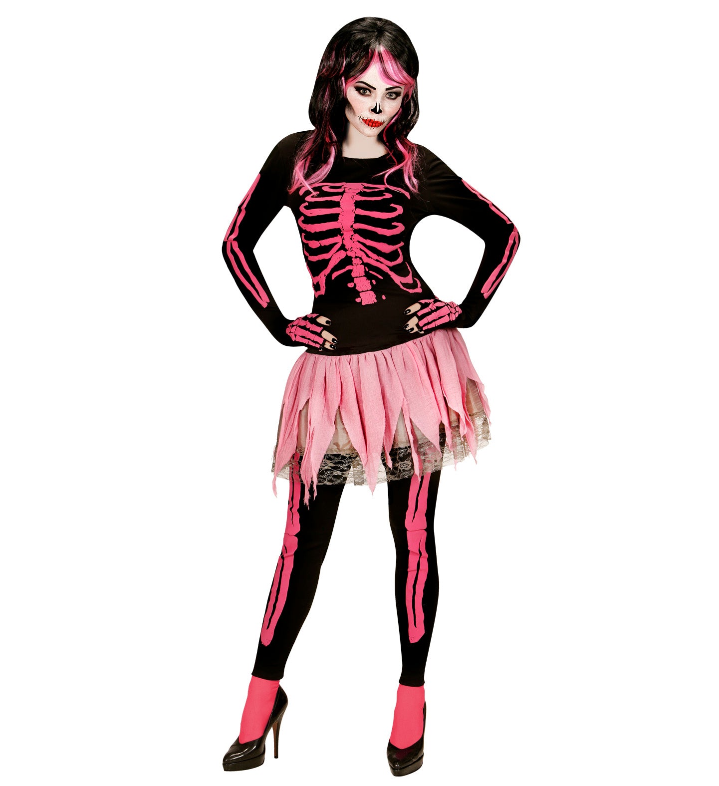 Neon Pink Skeleton Costume Ladies