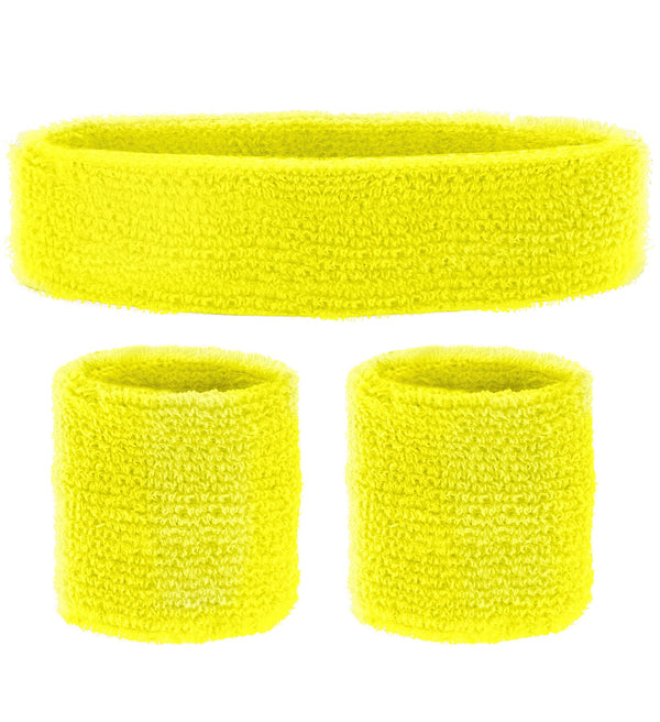 Neon Yellow 80's Sweatband and Wristbands