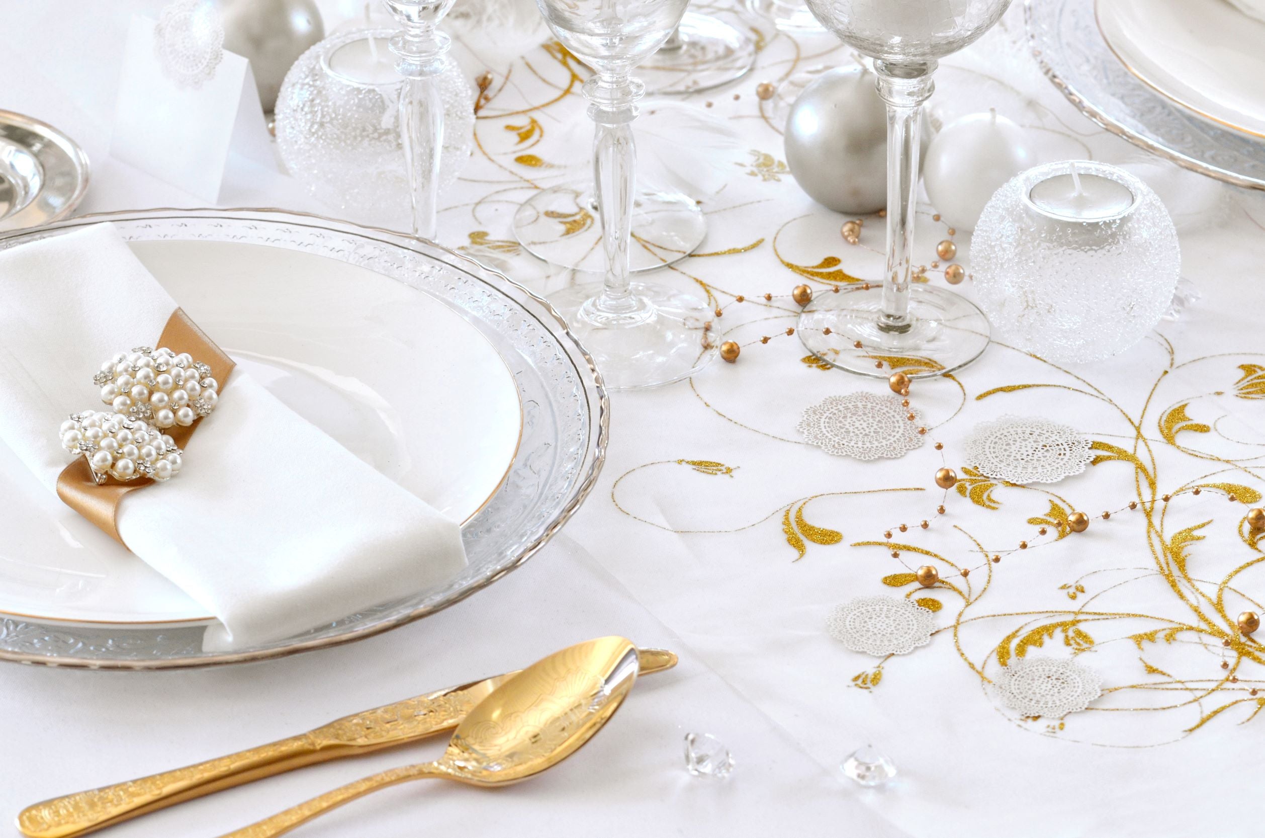 Organza Table Runner Cream and Gold 