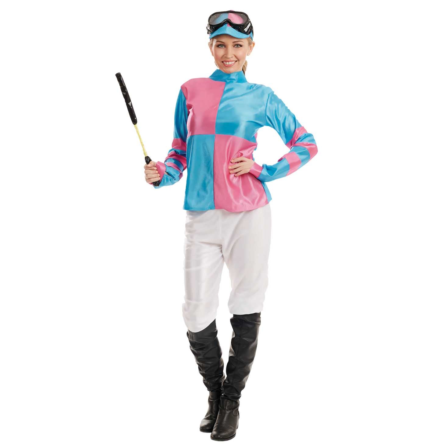 Pink and blue jockey outfit for women