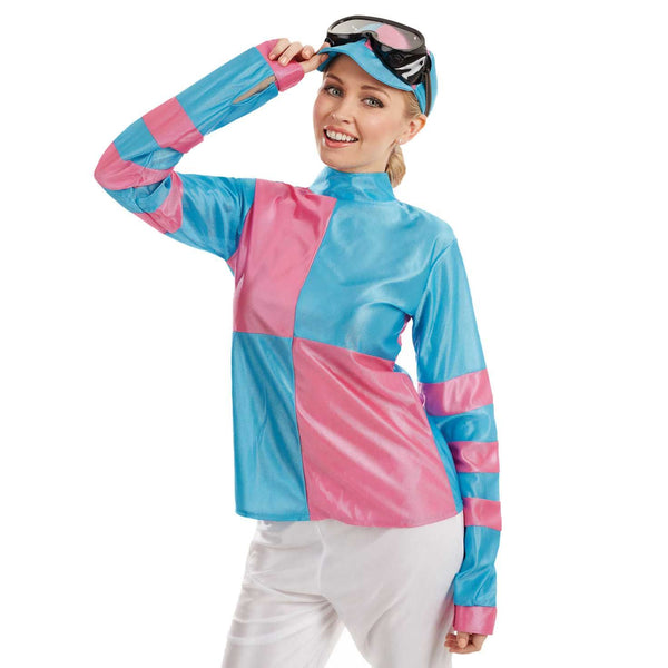 Ladies pink and blue jockey costume