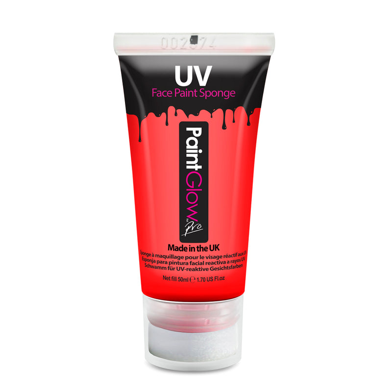 Paintglow Pro UV Face and Body Paint 50ml Red with sponge applicator.