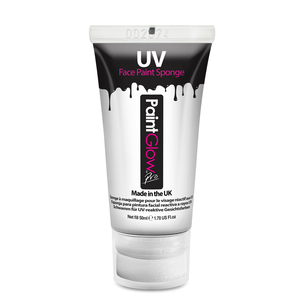 Paintglow Pro UV Face and Body Paint 50ml white with sponge applicator.