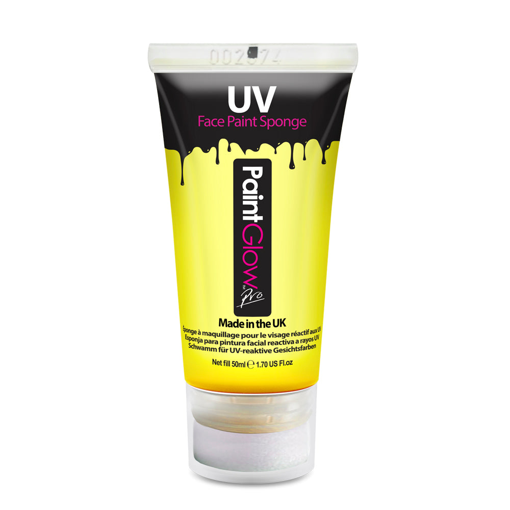 Paintglow Yellow UV Face and Body Paint 50ml with sponge applicator.