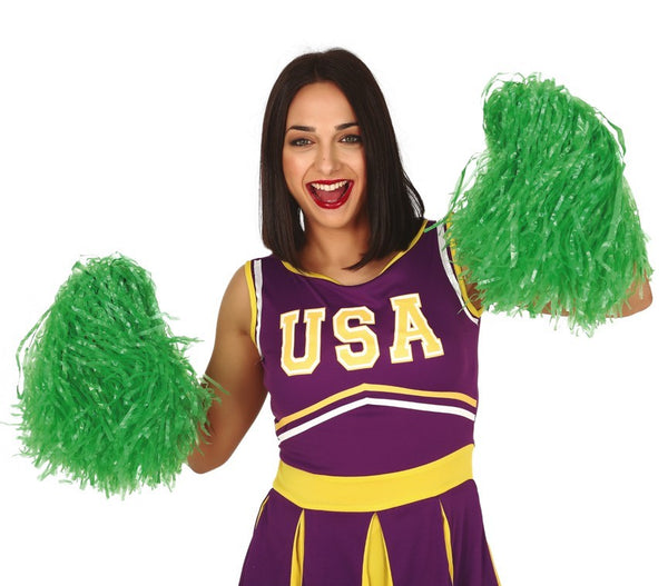 Just Pretend Cheerleader Pom-Poms (Pair) Kids Toy Costume Accessory~Green &  Gold