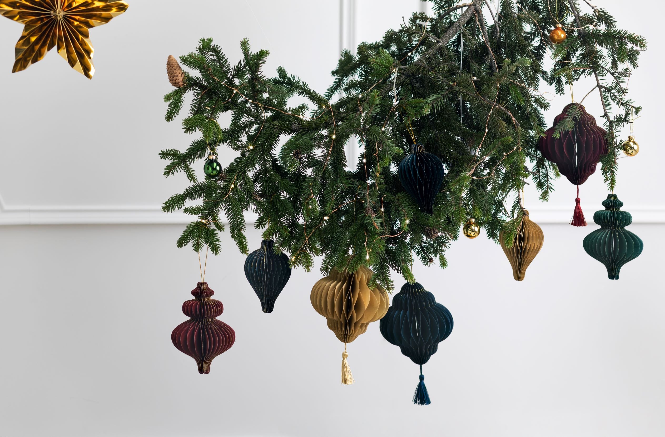 Paper Honeycomb Ornament Drop Beige christmas hanging decorations