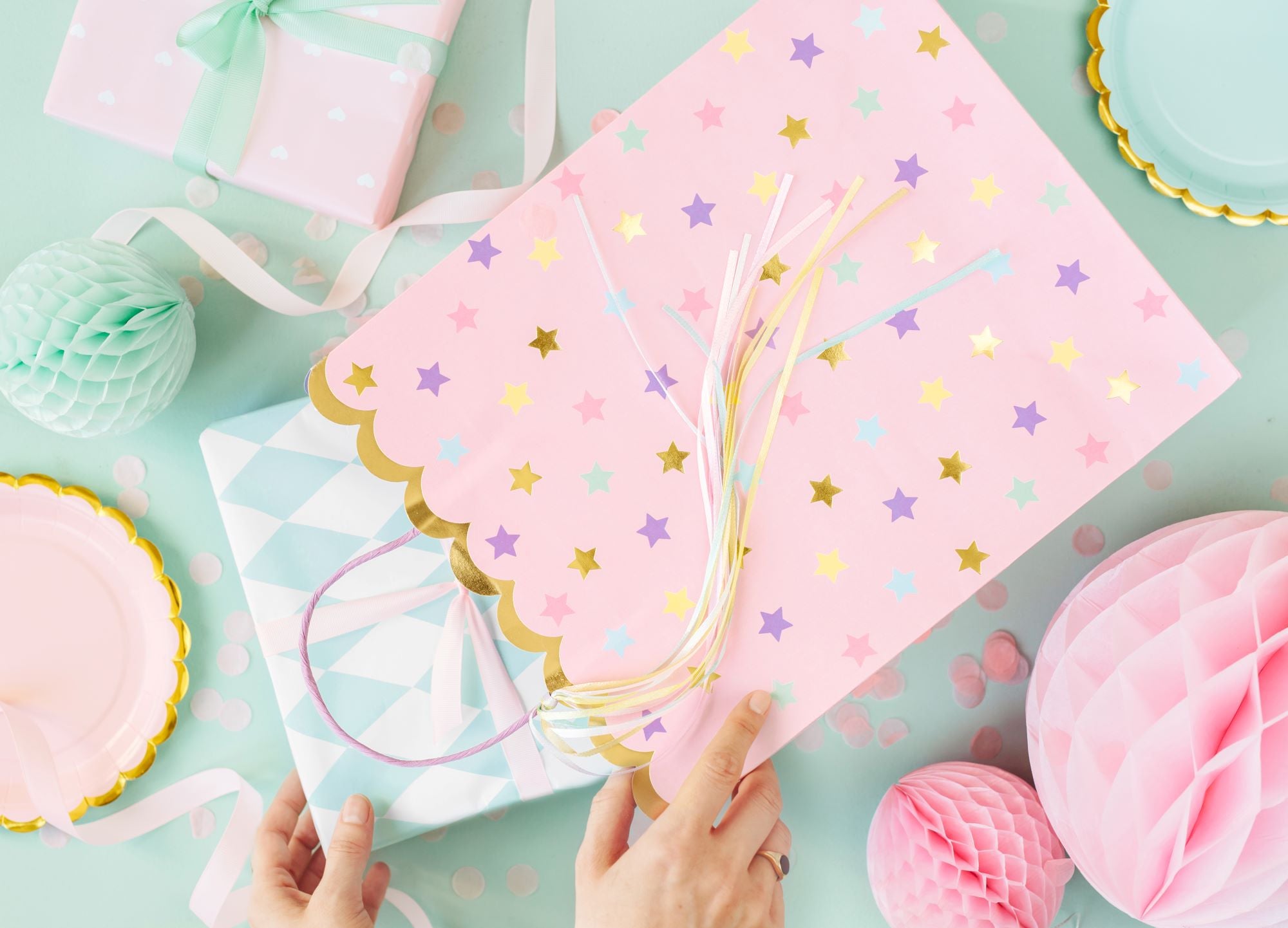 Pink Gift Bag with colourful Stars