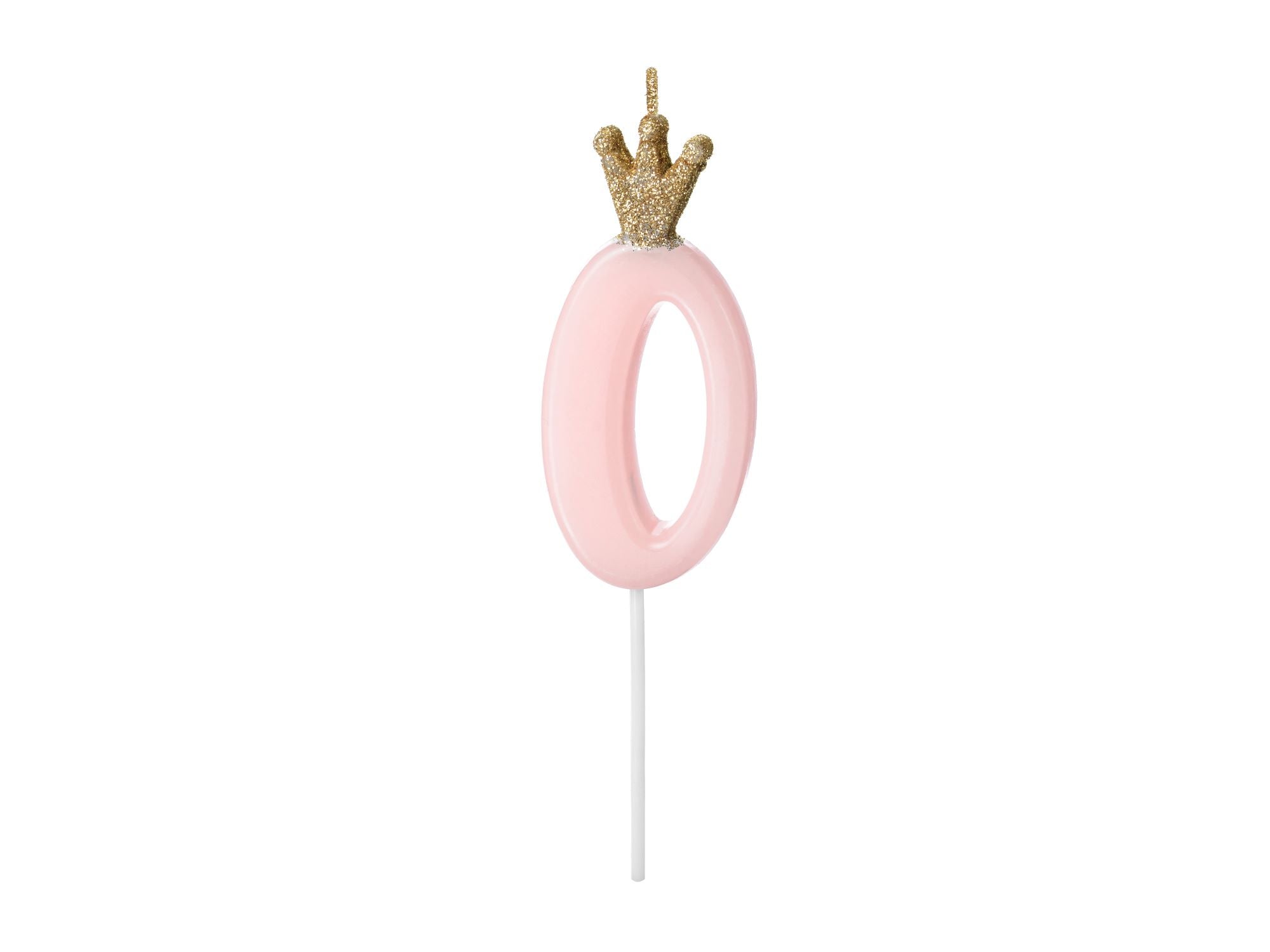 Pink Number 0 Birthday Candle with Crown