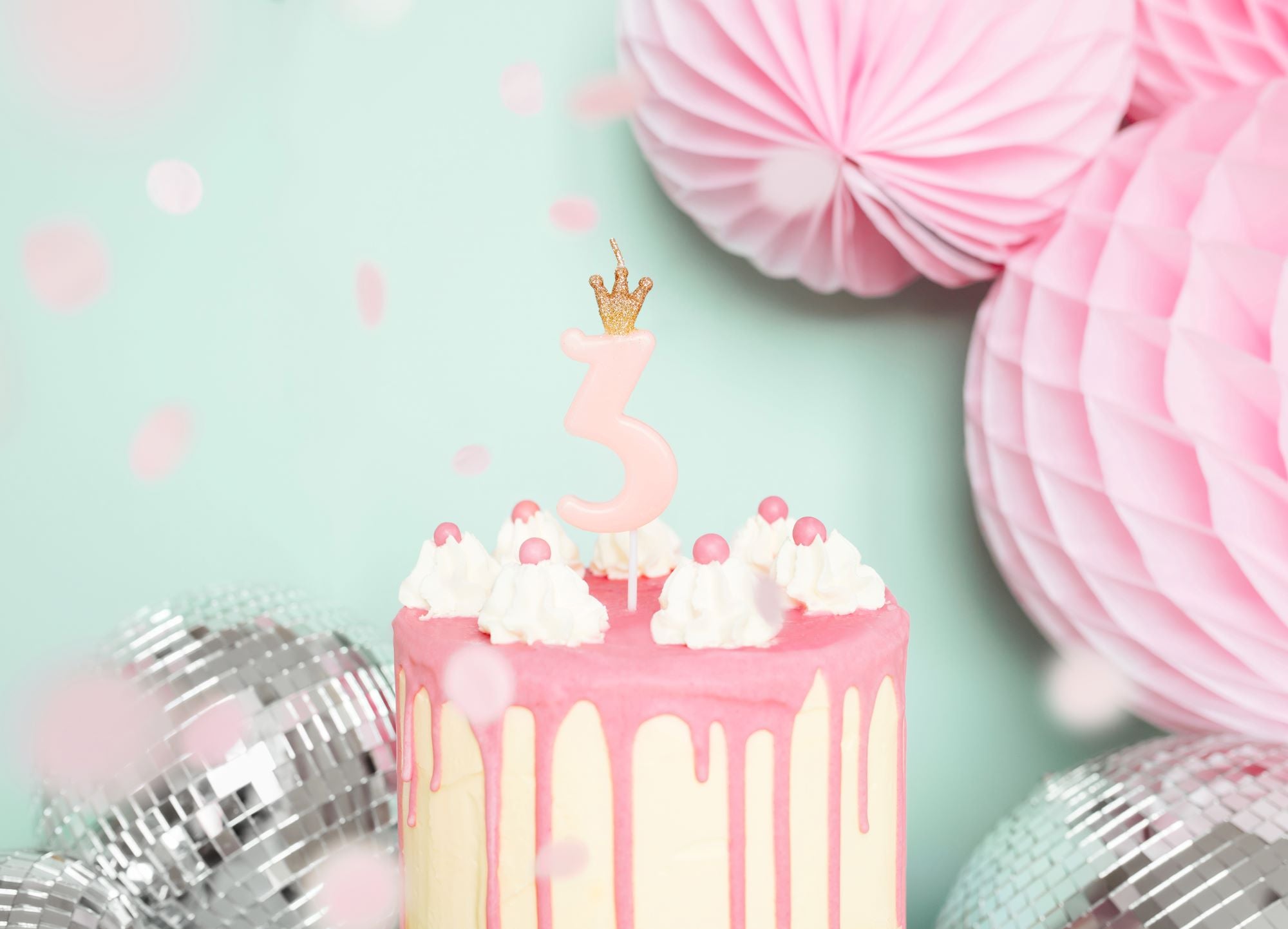 Pink Number 3 Birthday Candle with Crown