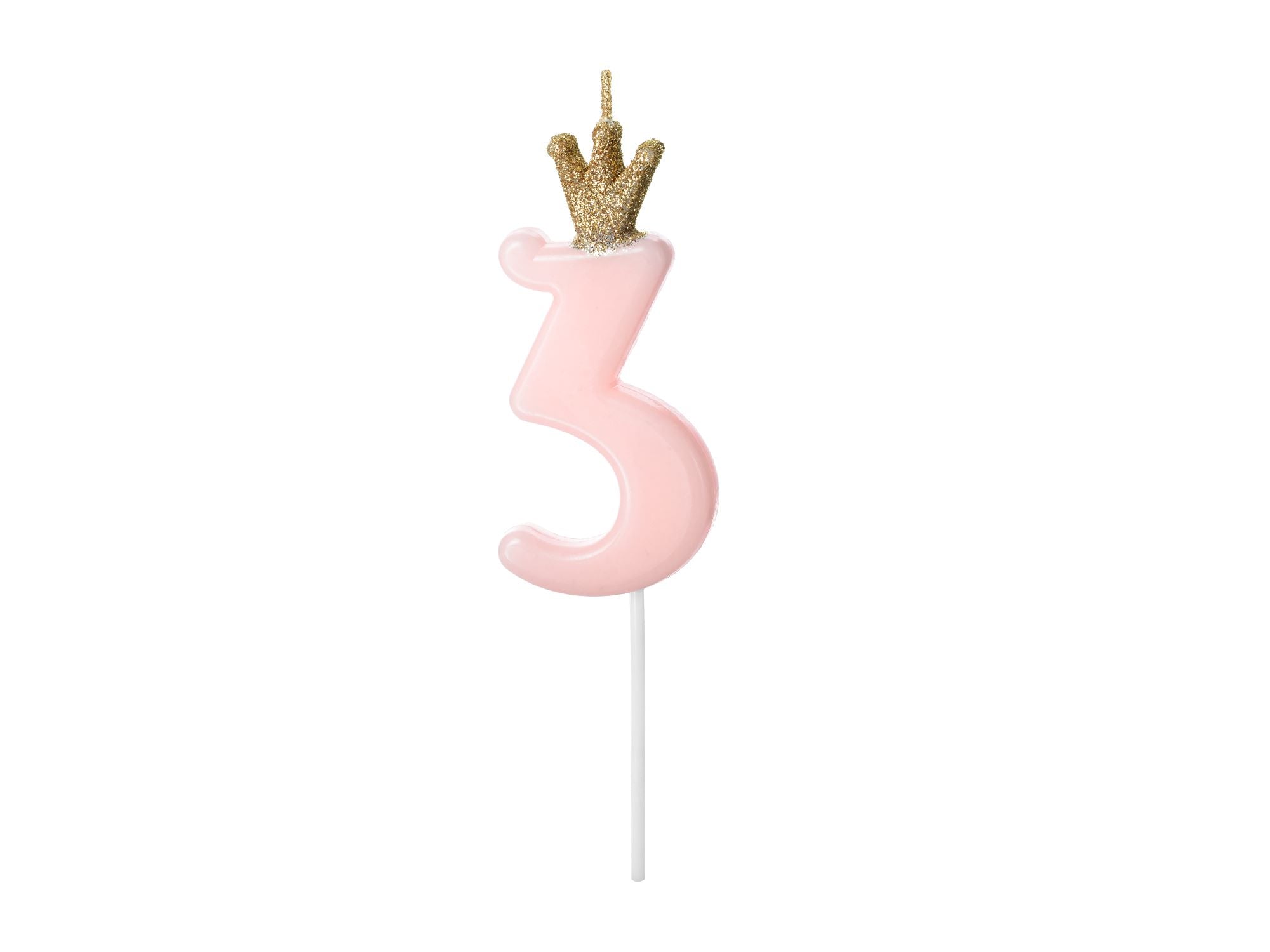 Pink Number three Birthday Candle with Crown
