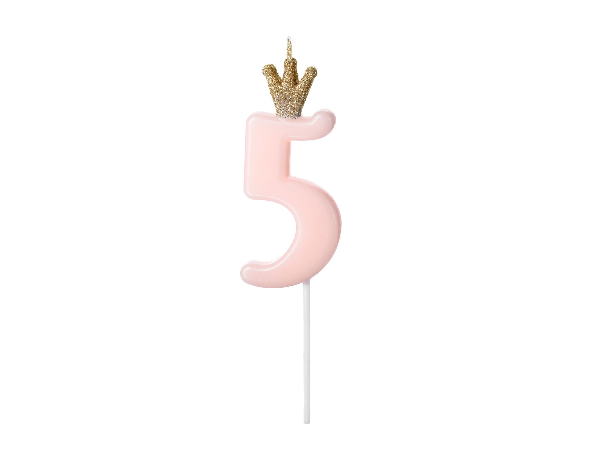 Pink Number 5 Birthday Candle with Crown