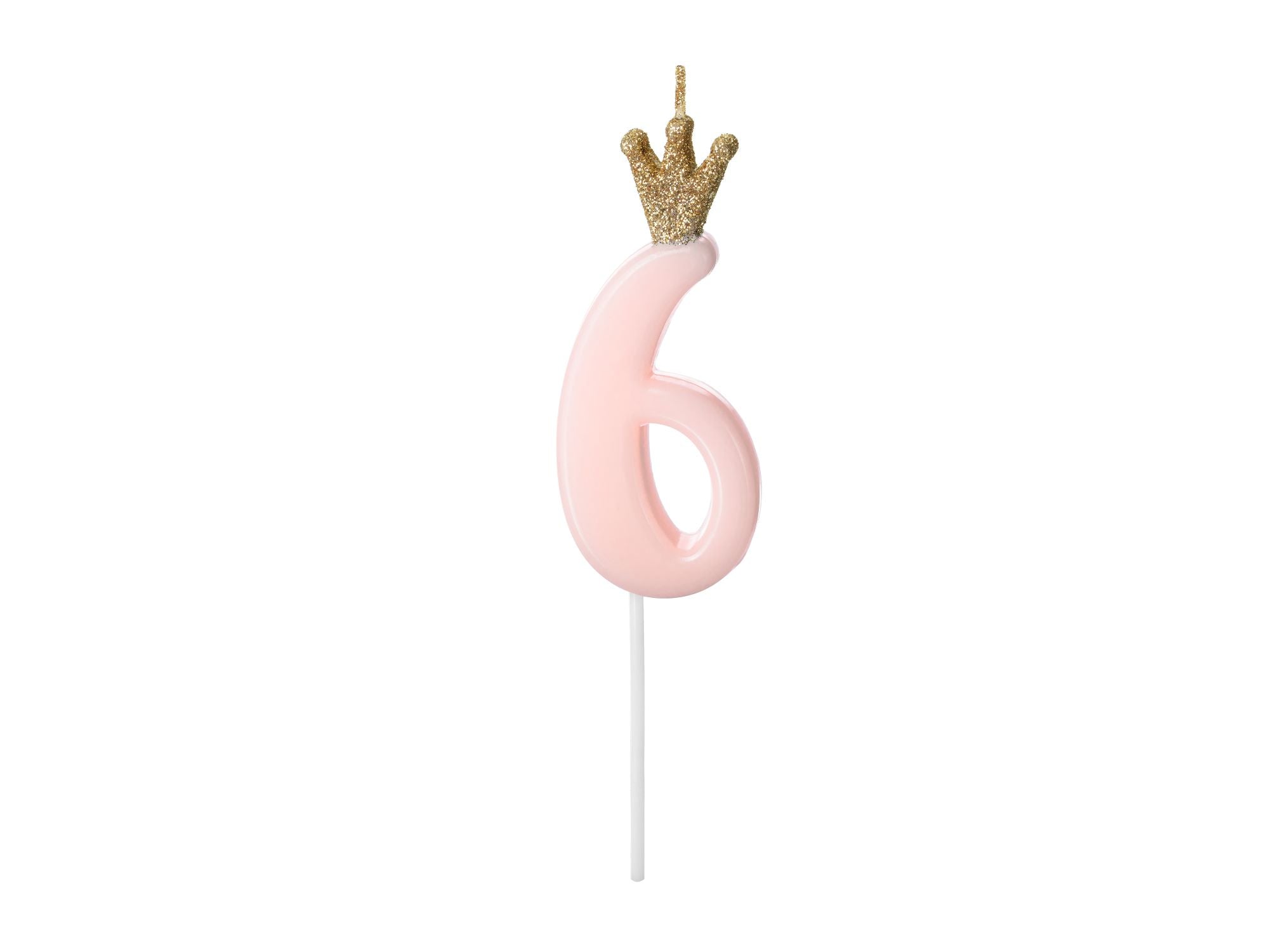 Pink Number 6 Birthday Candle with Crown