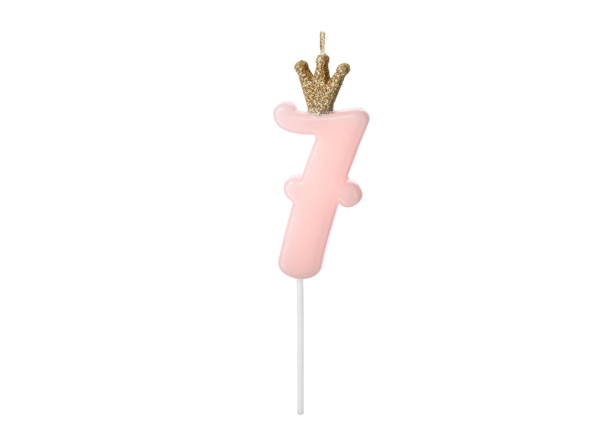 Pink Number 7 Birthday Candle with Crown