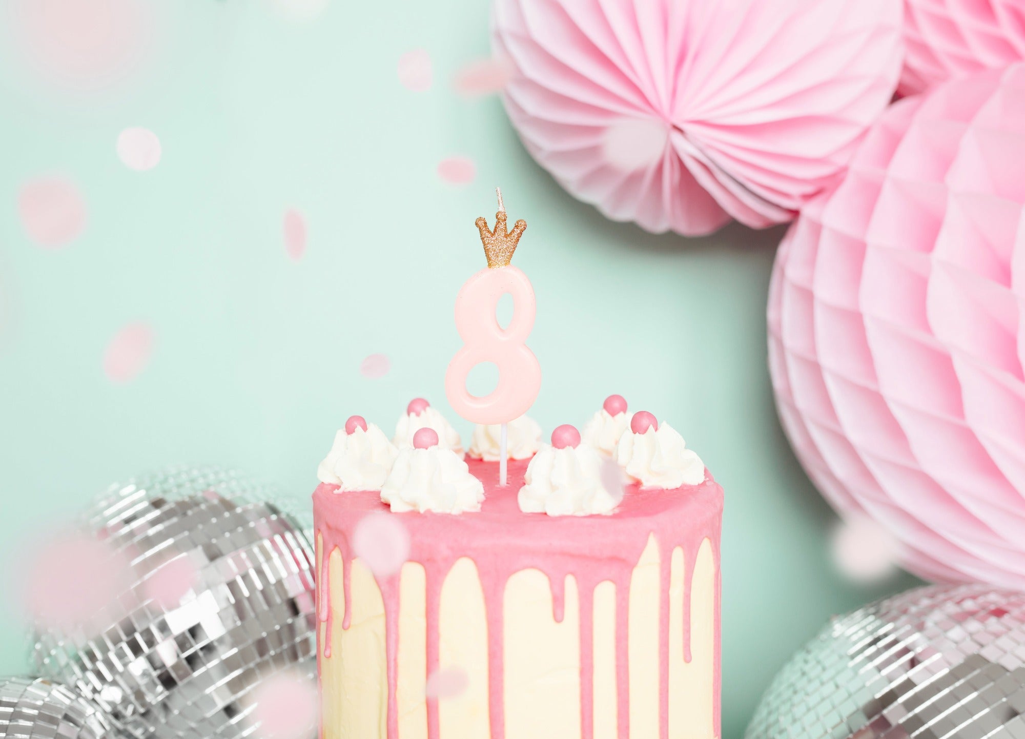Pink Number 8 Birthday Candle with Crown
