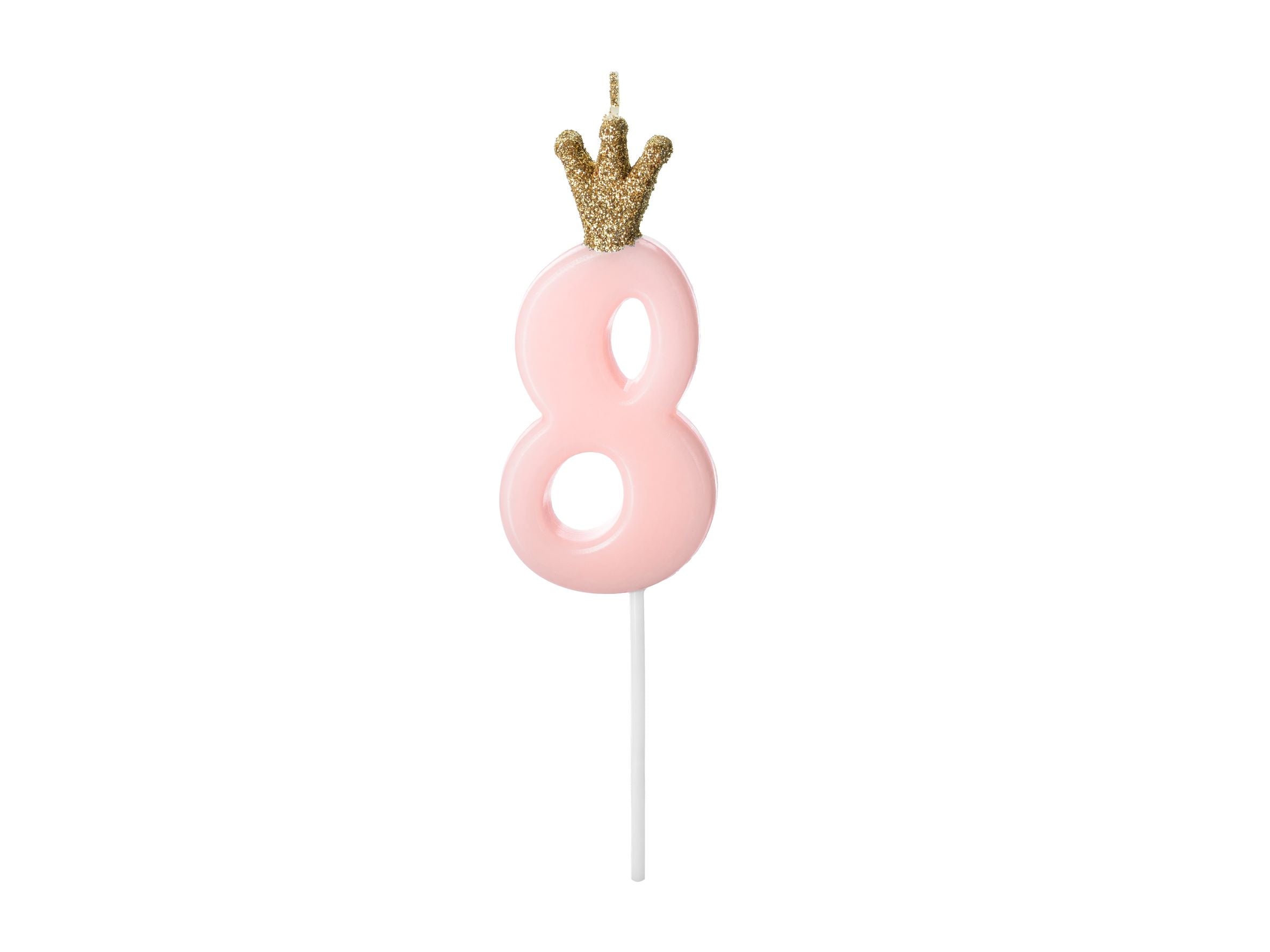 Pink Number eight Birthday Candle with Crown