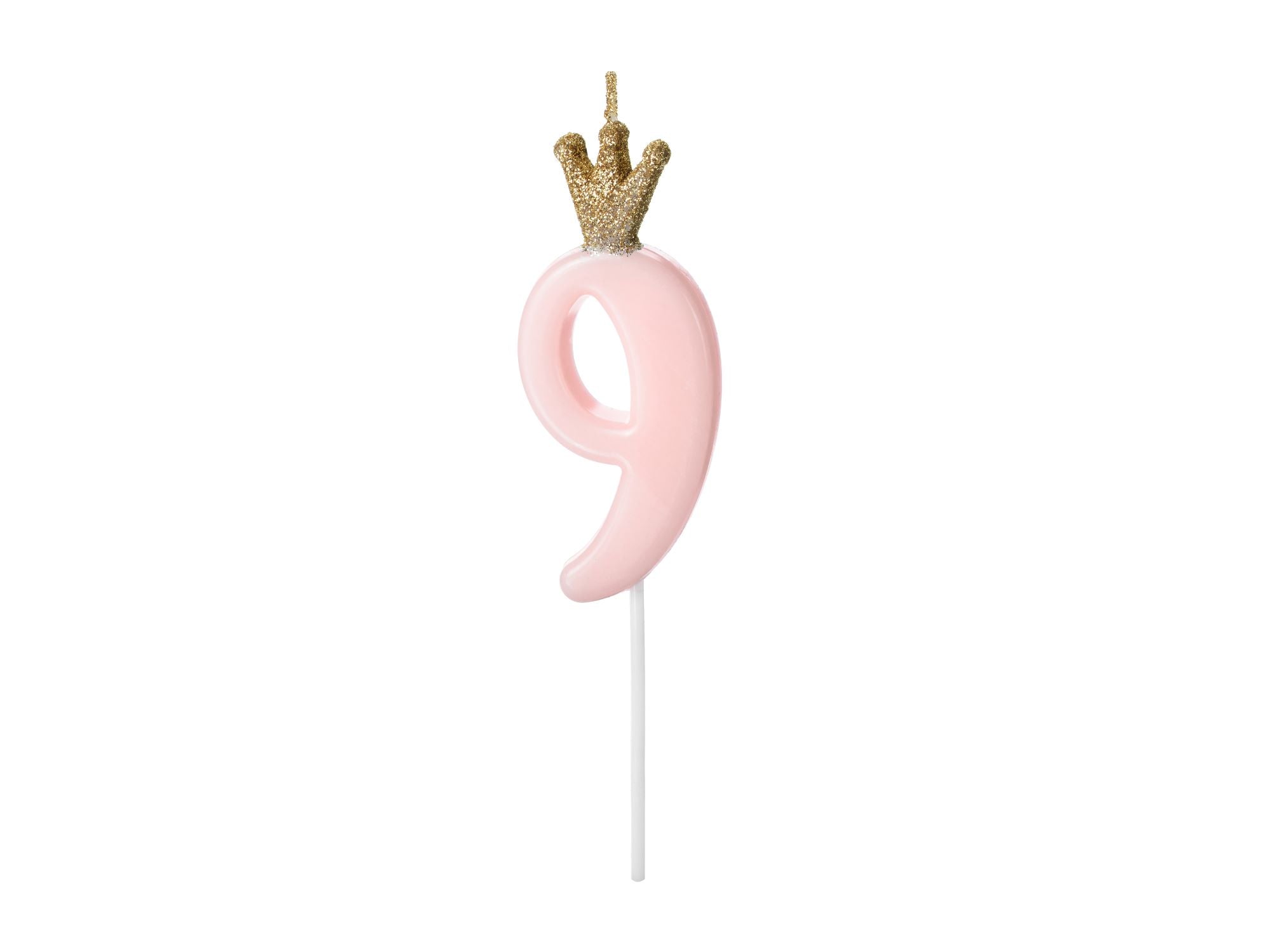 Pink Number 9 Birthday Candle with Crown