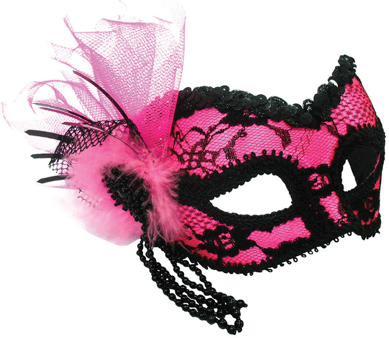 Pink & Black Lace Decoration On Band Masquerade Mask