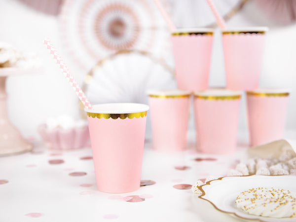 Pink and Gold Trim Paper Cups Pk of 6