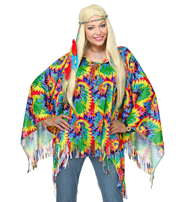 Psychedelic 60's Hippie Poncho with Headband