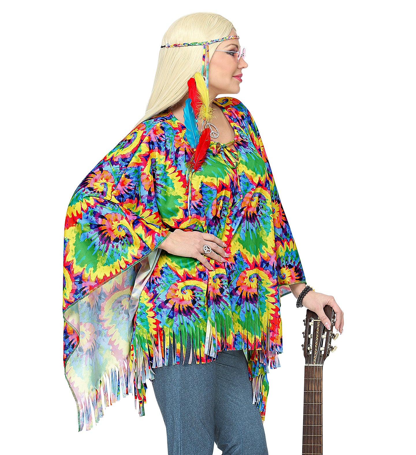 Psychedelic 60's Hippie Poncho with Headband for women