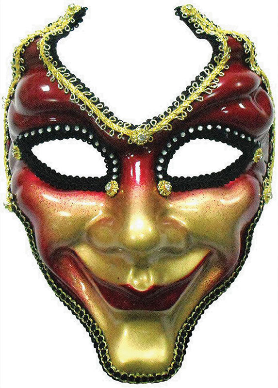 Red and Gold Devilish Jester Full Face Masquerade Mask