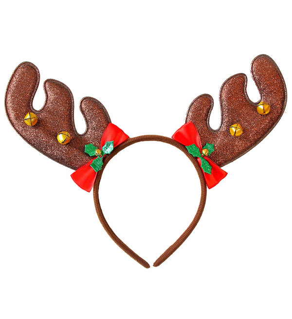 Reindeer Antlers With Red Bows and Jingle Bells