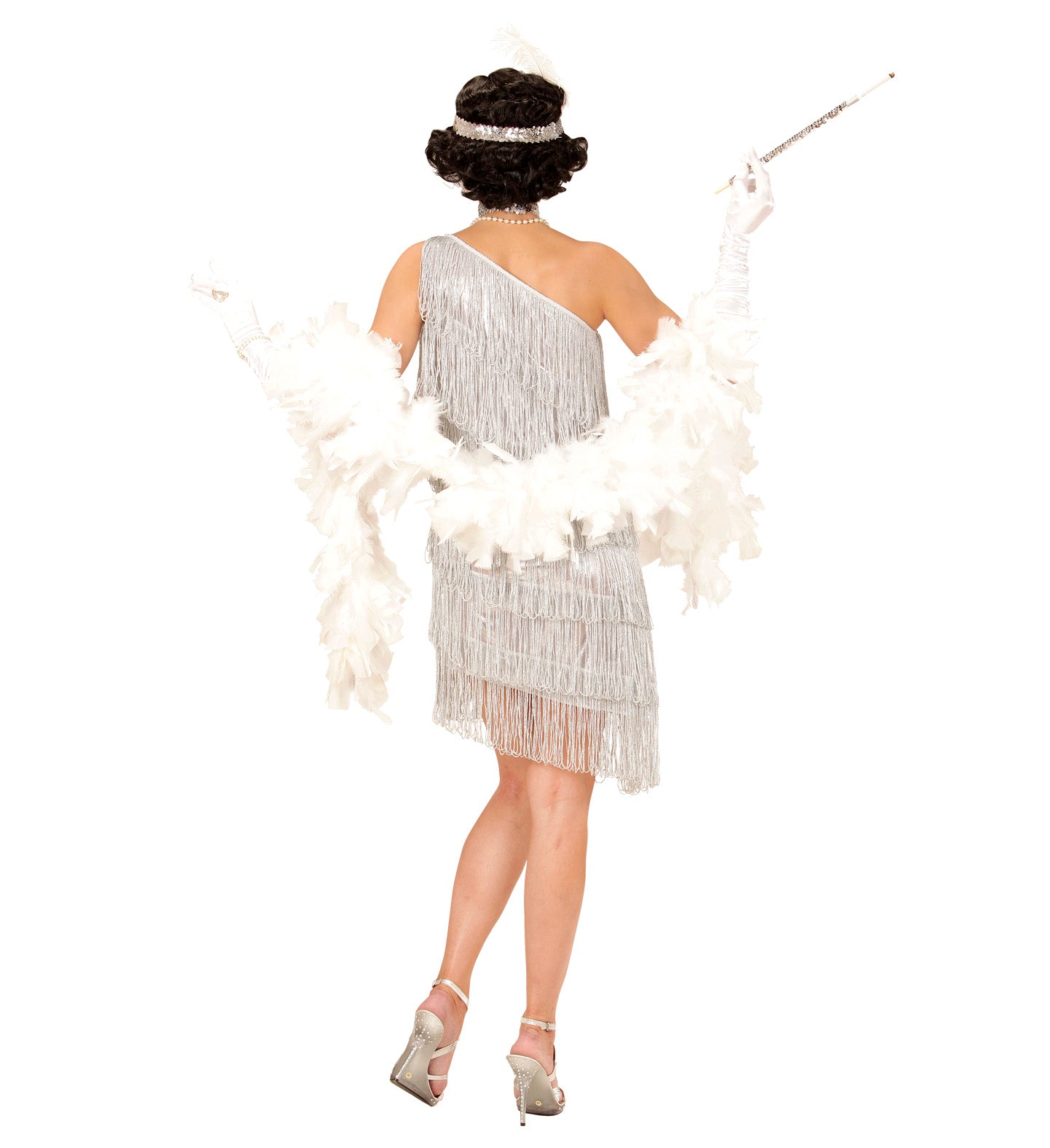 Roaring 20's Silver Flapper Costume Ladies back