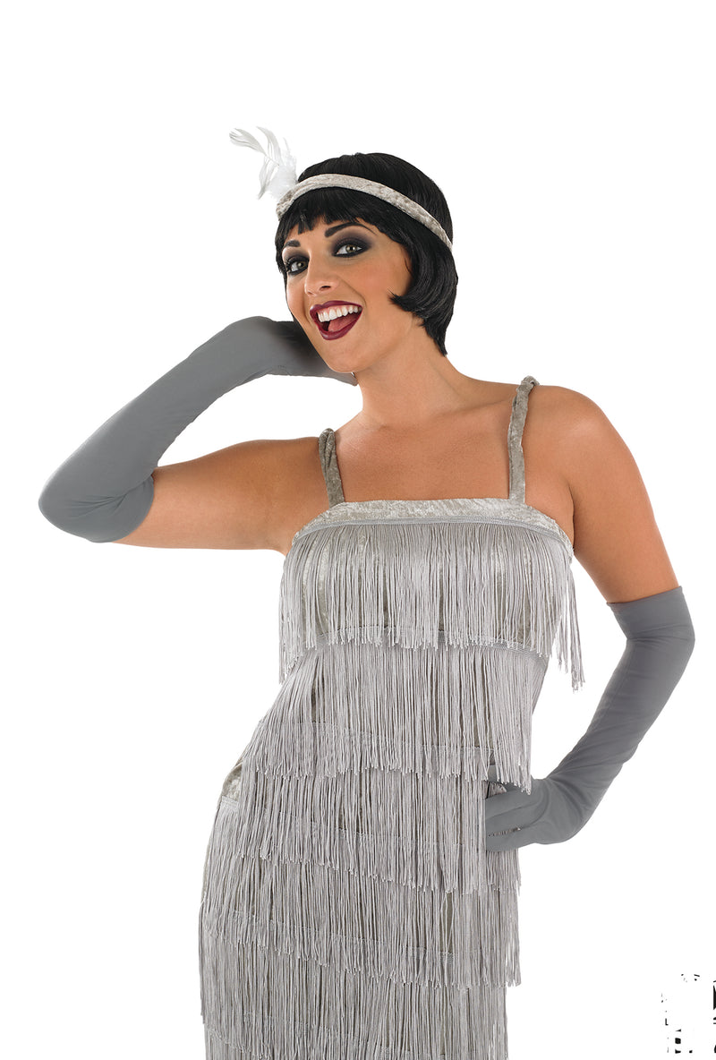 Roaring 1920's Girl Silver Flapper fancy dress costume.