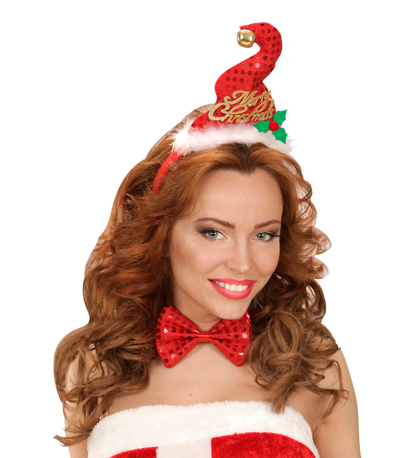 Sequin Mini Santa Hat with Jingle Bell and Bow Tie
