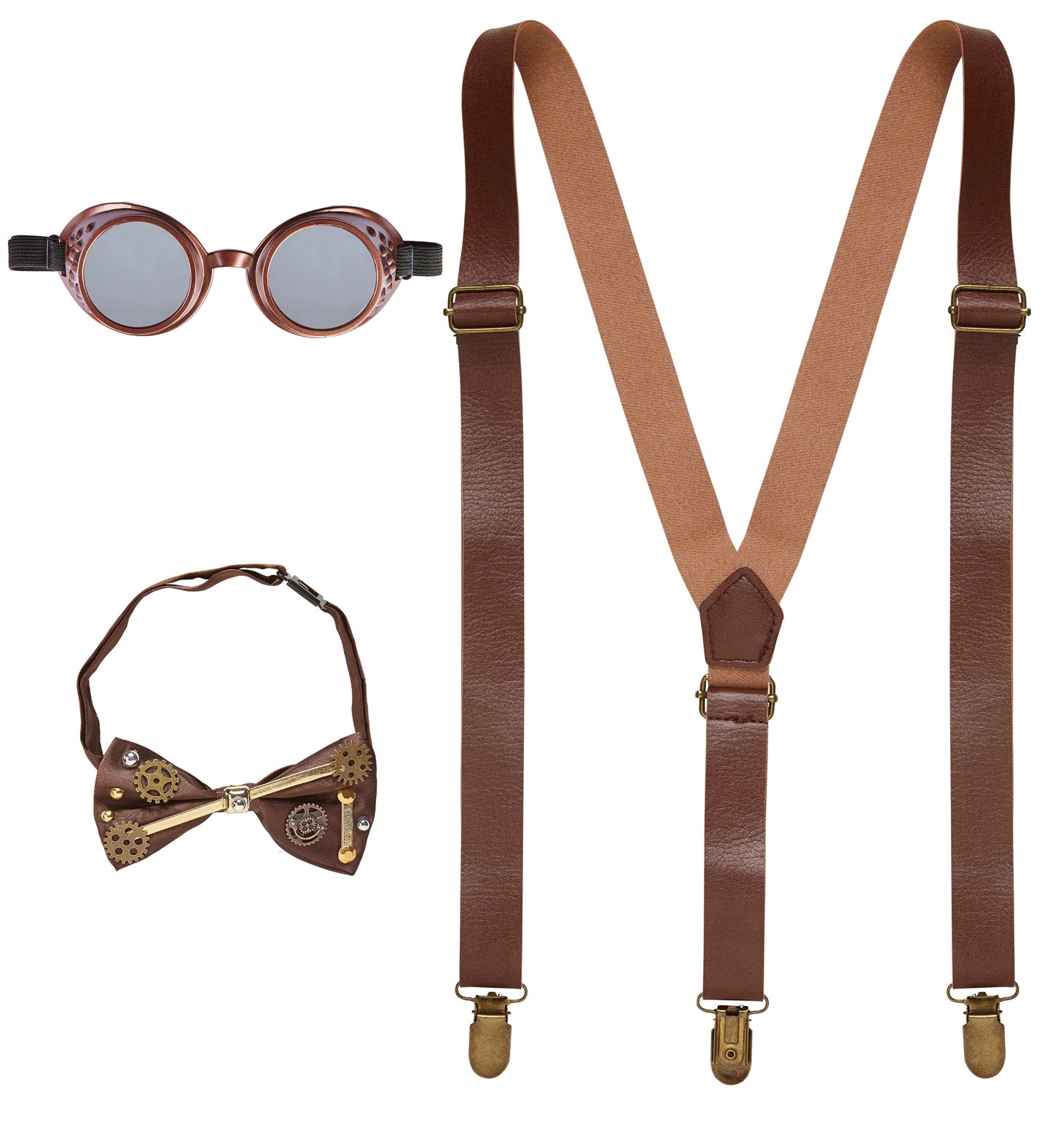 Steampunk Costume goggles, braces and bowtie Set