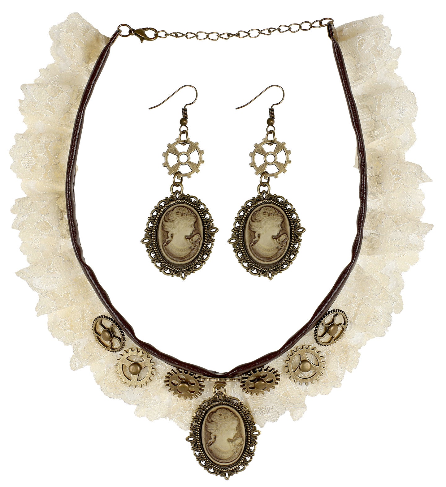 Steampunk Lace Choker and Cameo Earring Set