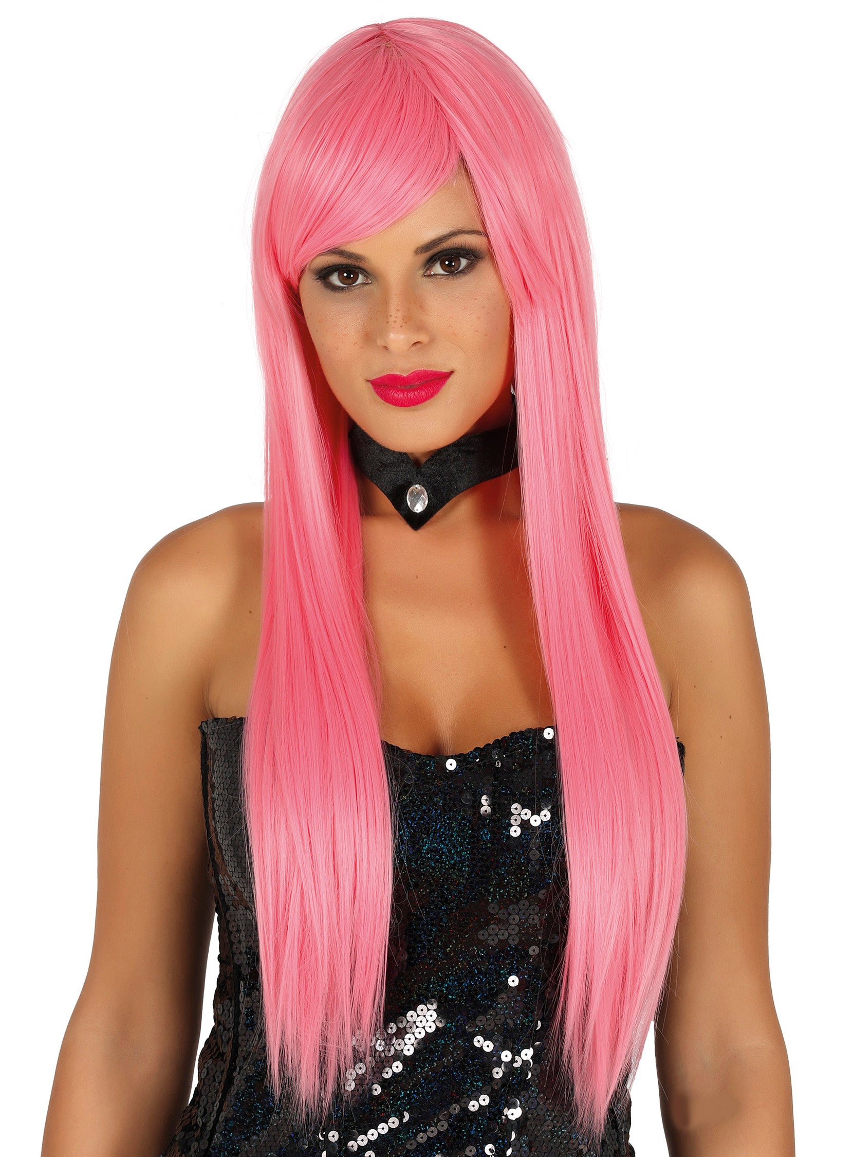 Straight Long Pink Wig Deluxe